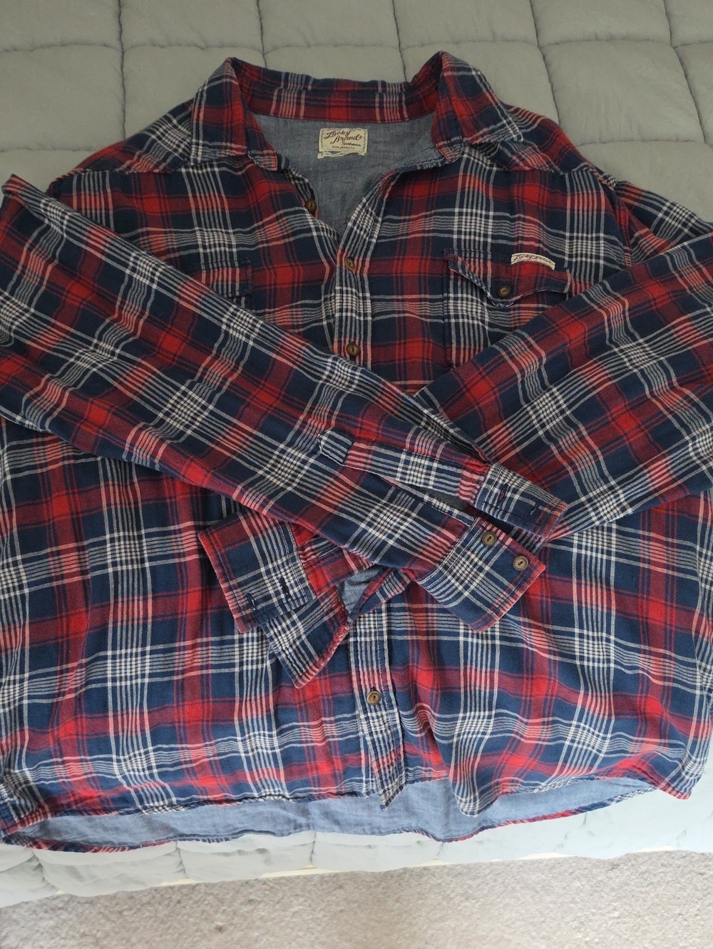 Lucky Brand Red and Navy Plaid Shirt Jacket